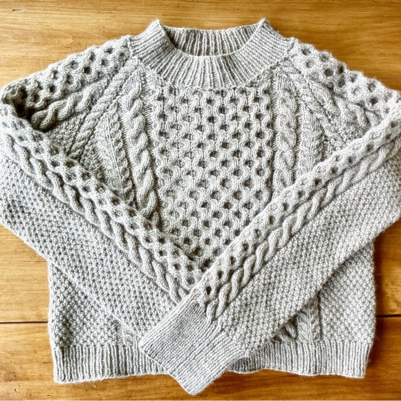 Sweaters - Cozy Hand Knit Cable Sweater - Oatmeal